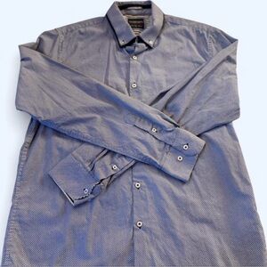 Denim & Flower Men's Blue and Navy Micro-Pattern Dress Shirt SZ Large